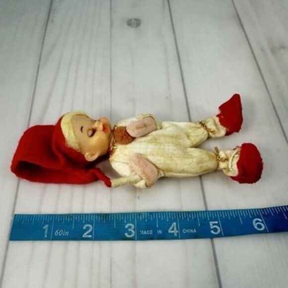 Vintage 1950's Felt Sleeping Pixie Elf Holding A Candle Christmas Decoration - Picture 6 of 8